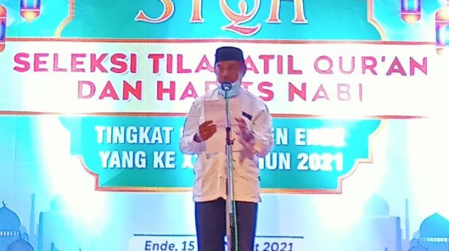Kepala Kemendag Ende, Drs. Wilhelmus Ndoa, M.Pd, Saat memberi kata sambutan pada acara penutupan STQH (Foto: istimewa)