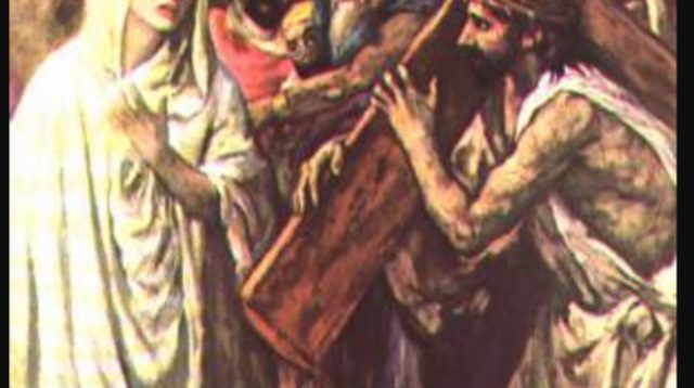 Ilustrasi Yesus berjumpa dengan ibunya pada peristiwa Jalan Salib