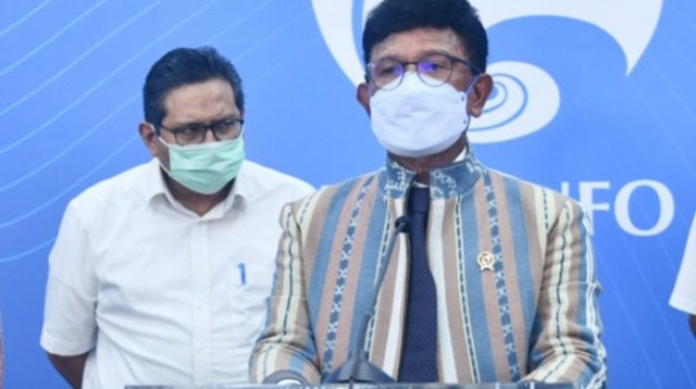 Menkominfo Johnny G. Plate dalam Konferensi Pers tentang Dimulainya Penyelenggaraan Jaringan Bergerak Seluler 5G Berbasis Teknologi IMT-2020 (International Mobile Telecommunications-2020) pada Pita Frekuensi 2300 MHz di Indonesia dari Media Center Kementerian Kominfo, Jakarta, Senin (24/05/2021). - (AYH)